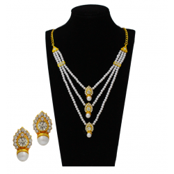 Best 18K Gold Plated 3 Layer Pearl Necklace with Drop Design Pendant And Earring, B1003